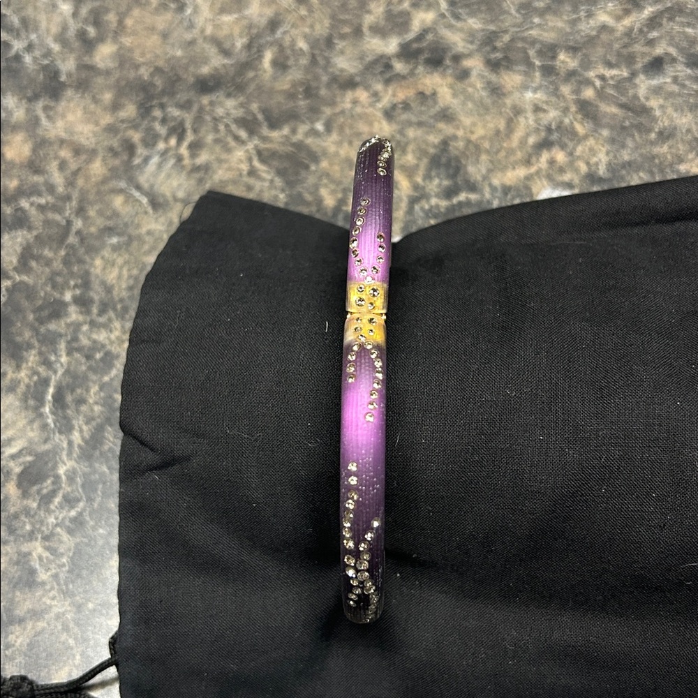 Alexis Bittar - Purple Colored Hinge Lucite Bangle Bracelet with Crystals. - Picture 3 of 6